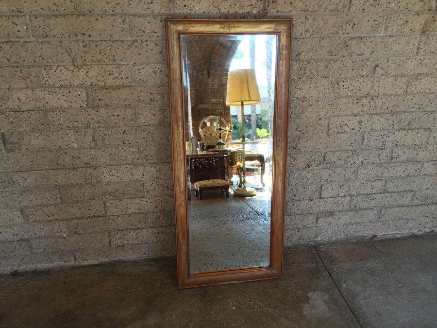 Vintage Beveled Glass Mirror With Wooden Frame