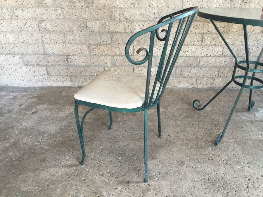Vintage Wrought Iron Outdoor Patio Table With Two Chairs [Photo 13]