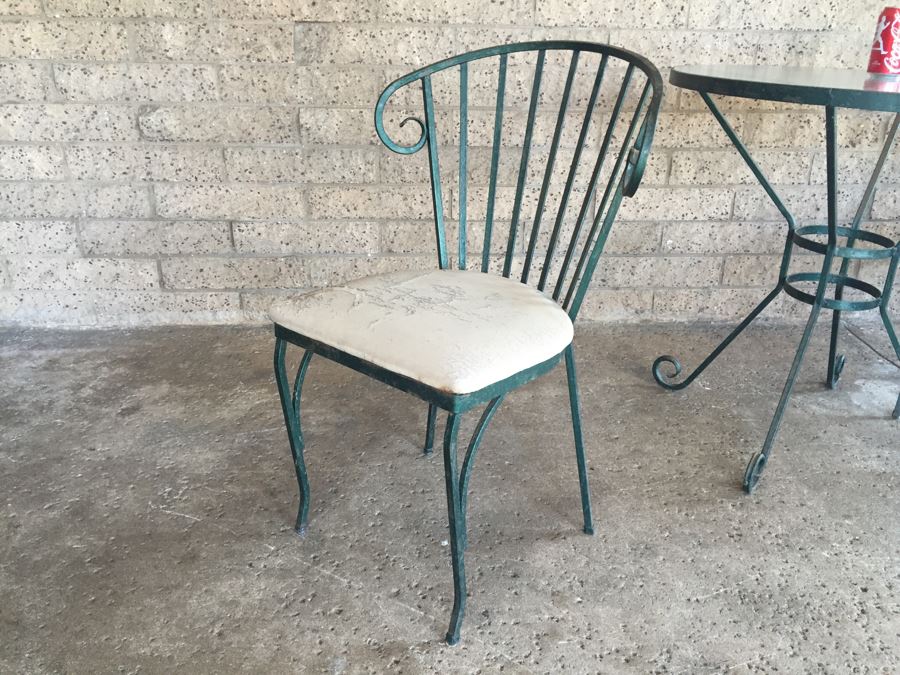 Vintage Wrought Iron Outdoor Patio Table With Two Chairs [Photo 14]