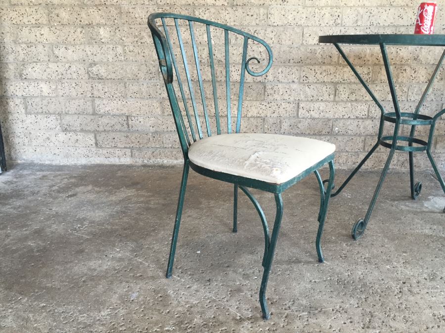 Vintage Wrought Iron Outdoor Patio Table With Two Chairs [Photo 10]