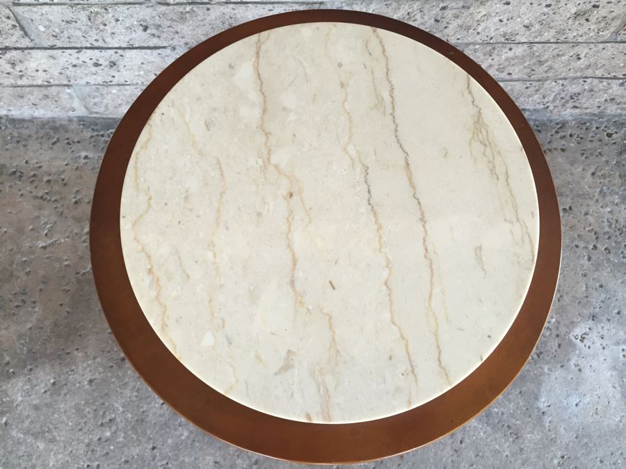 Wooden Pedestal Table With Travertine Top [Photo 4]