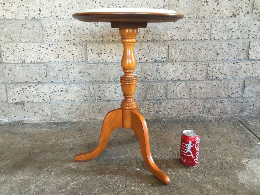 Wooden Pedestal Table With Travertine Top [Photo 6]
