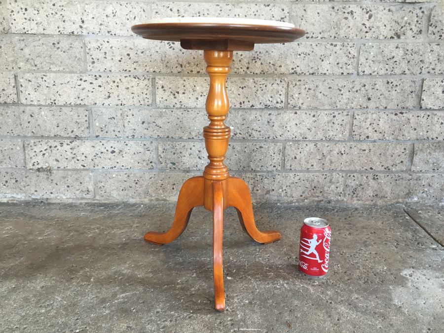 Wooden Pedestal Table With Travertine Top [Photo 1]