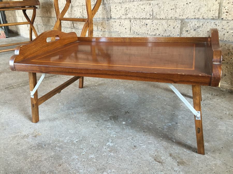 Pair Of Very Nice Wooden Inlay Trays With Separate Folding Stands And Built In Stands [Photo 3]