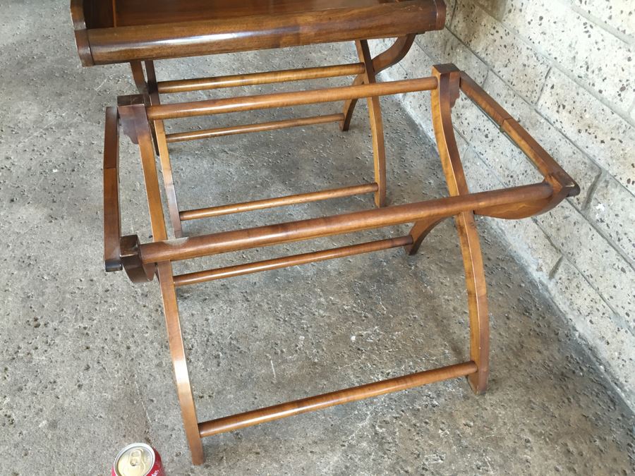 Pair Of Very Nice Wooden Inlay Trays With Separate Folding Stands And Built In Stands [Photo 11]