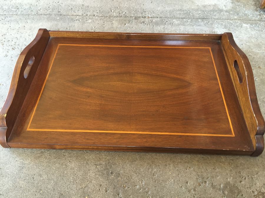 Pair Of Very Nice Wooden Inlay Trays With Separate Folding Stands And Built In Stands [Photo 13]