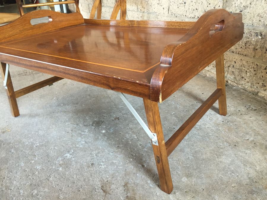 Pair Of Very Nice Wooden Inlay Trays With Separate Folding Stands And Built In Stands [Photo 19]