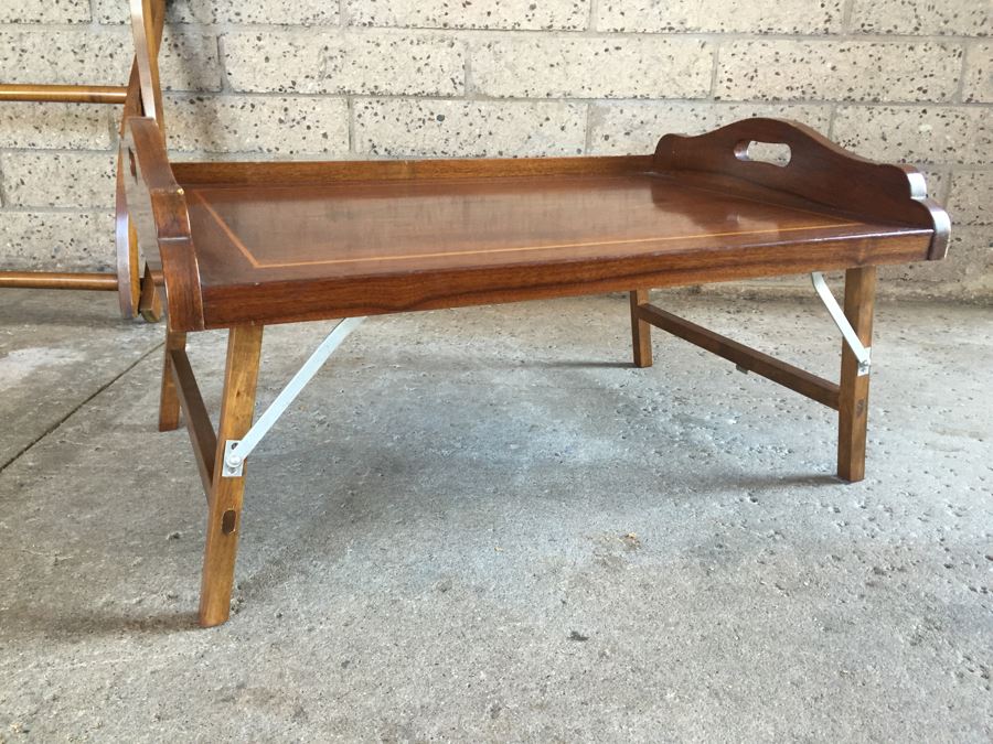 Pair Of Very Nice Wooden Inlay Trays With Separate Folding Stands And Built In Stands [Photo 17]