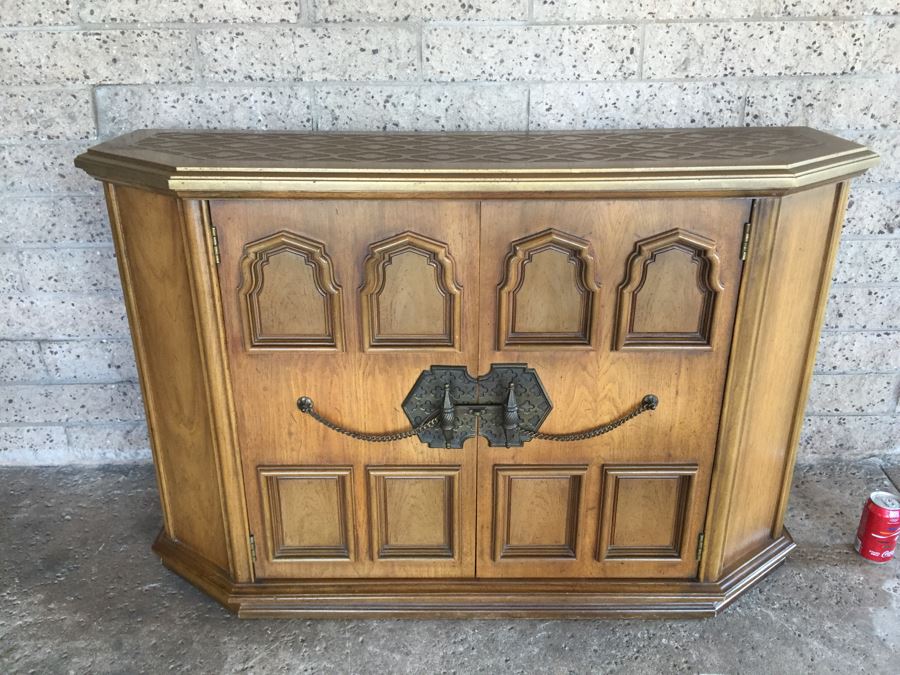 Vintage Solid Wood Cabinet Entry Console Table With Metal Hardware [Photo 5]