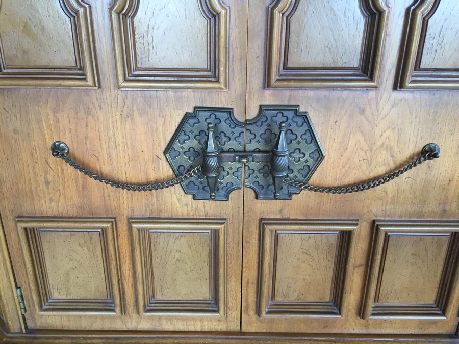 Vintage Solid Wood Cabinet Entry Console Table With Metal Hardware [Photo 6]