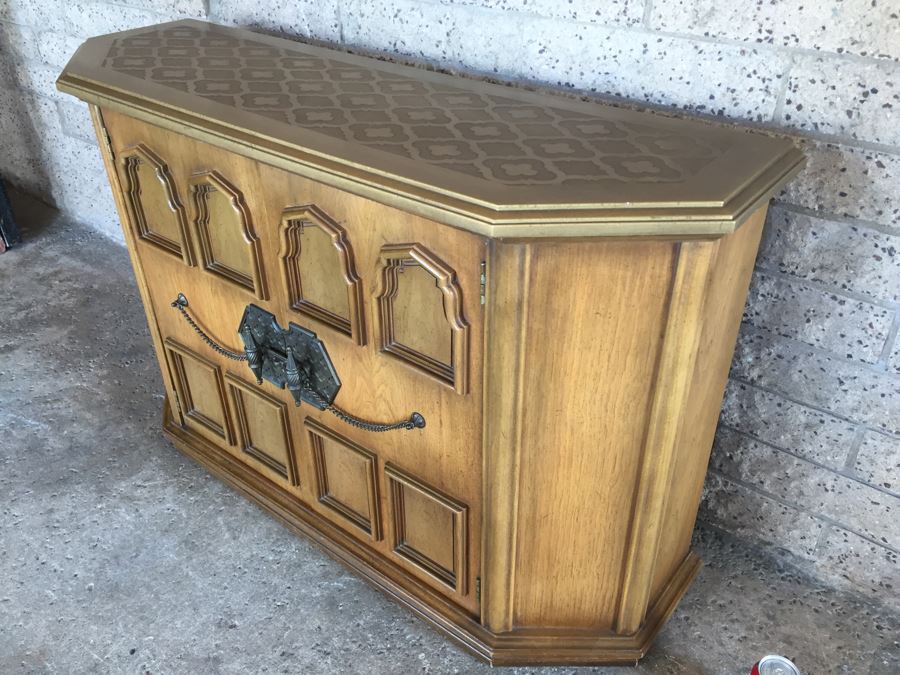 Vintage Solid Wood Cabinet Entry Console Table With Metal Hardware [Photo 7]