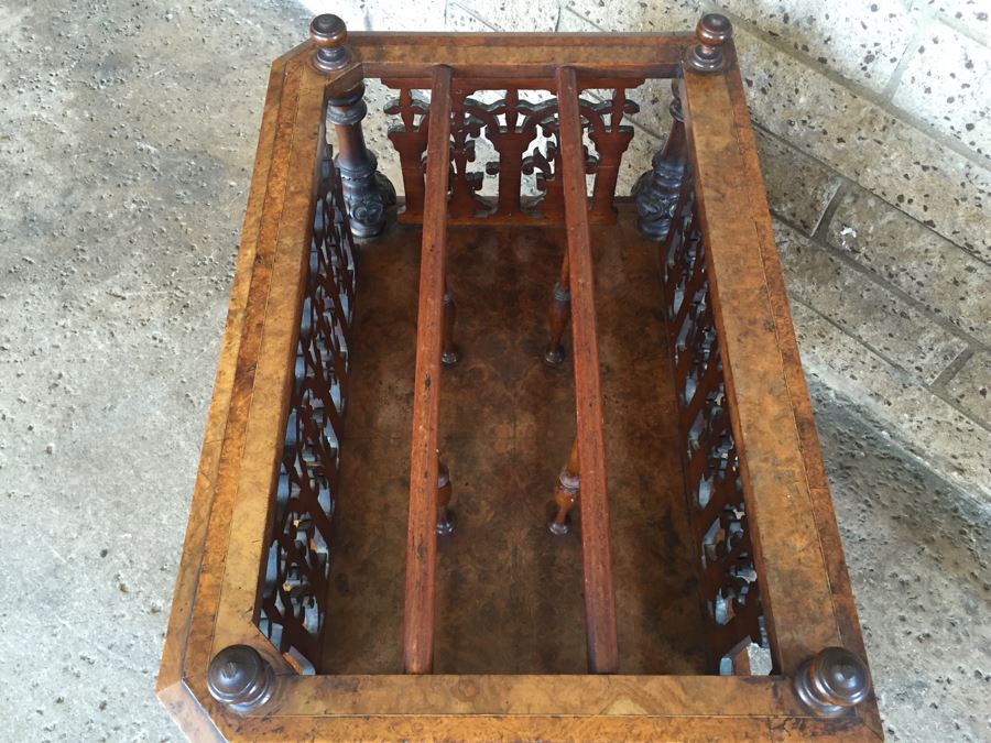Absolutely Stunning Antique Hand Carved Burlwood Magazine Rack With Drawer [Photo 12]