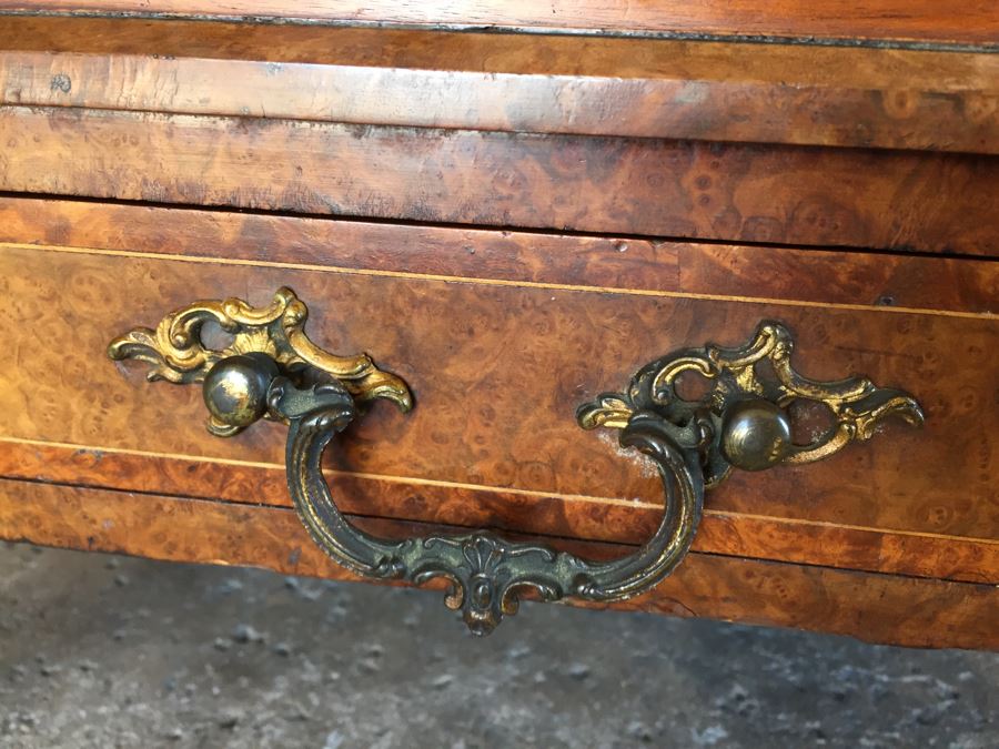 Absolutely Stunning Antique Hand Carved Burlwood Magazine Rack With Drawer