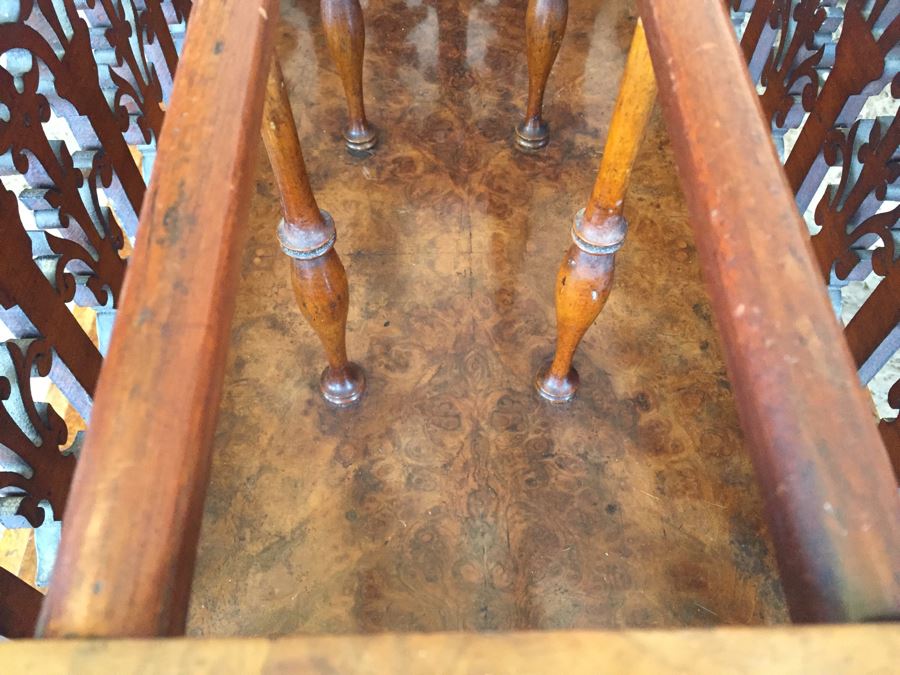 Absolutely Stunning Antique Hand Carved Burlwood Magazine Rack With Drawer [Photo 16]