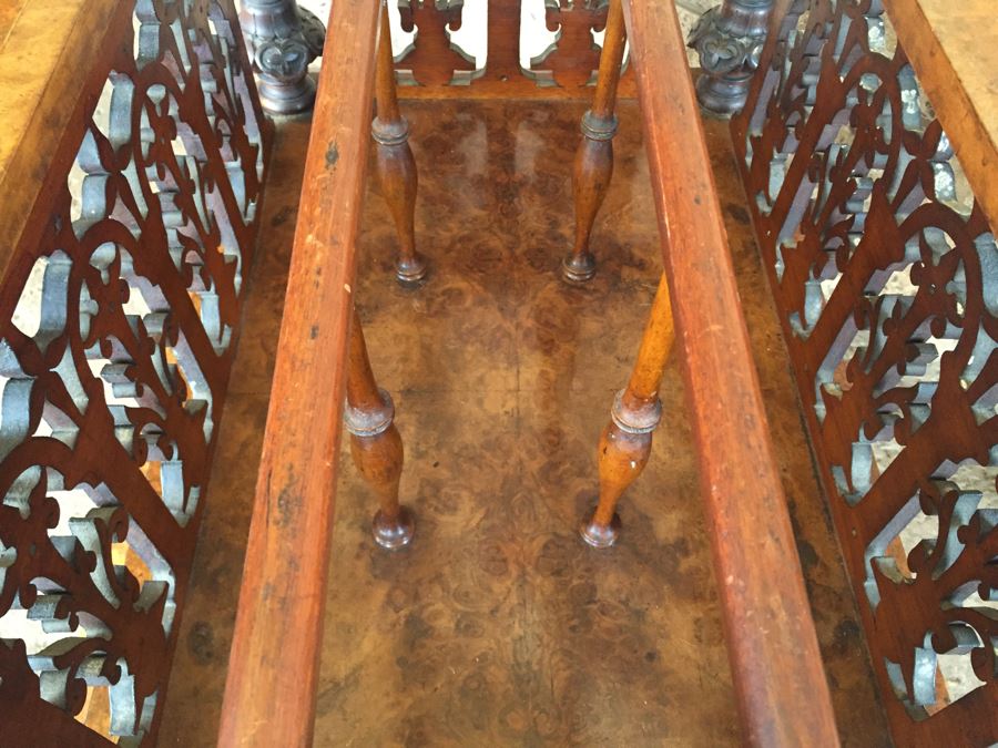 Absolutely Stunning Antique Hand Carved Burlwood Magazine Rack With Drawer [Photo 15]