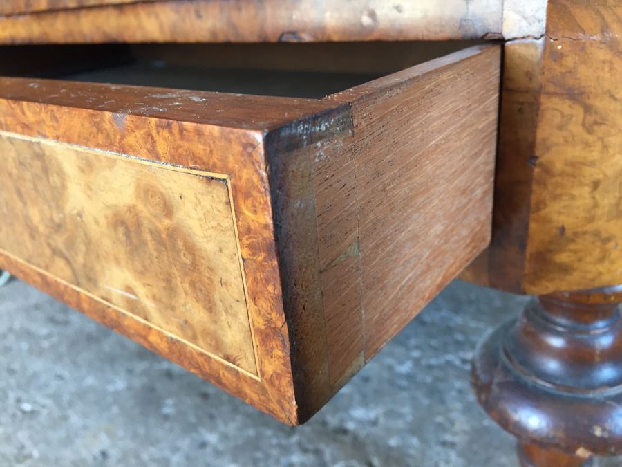 Absolutely Stunning Antique Hand Carved Burlwood Magazine Rack With Drawer [Photo 11]