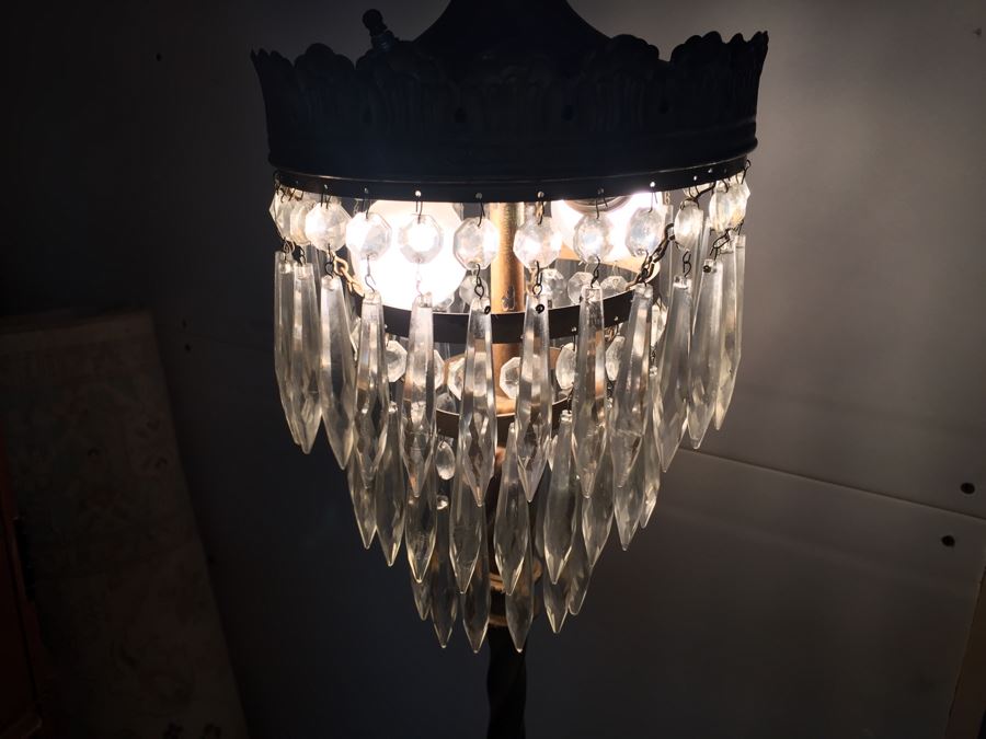 Stunning Vintage Crystal Floor Lamp With Gilt Wrought Iron Stand [Photo 3]