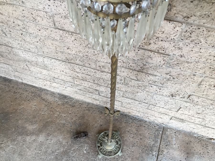 Stunning Vintage Crystal Floor Lamp With Gilt Wrought Iron Stand [Photo 17]