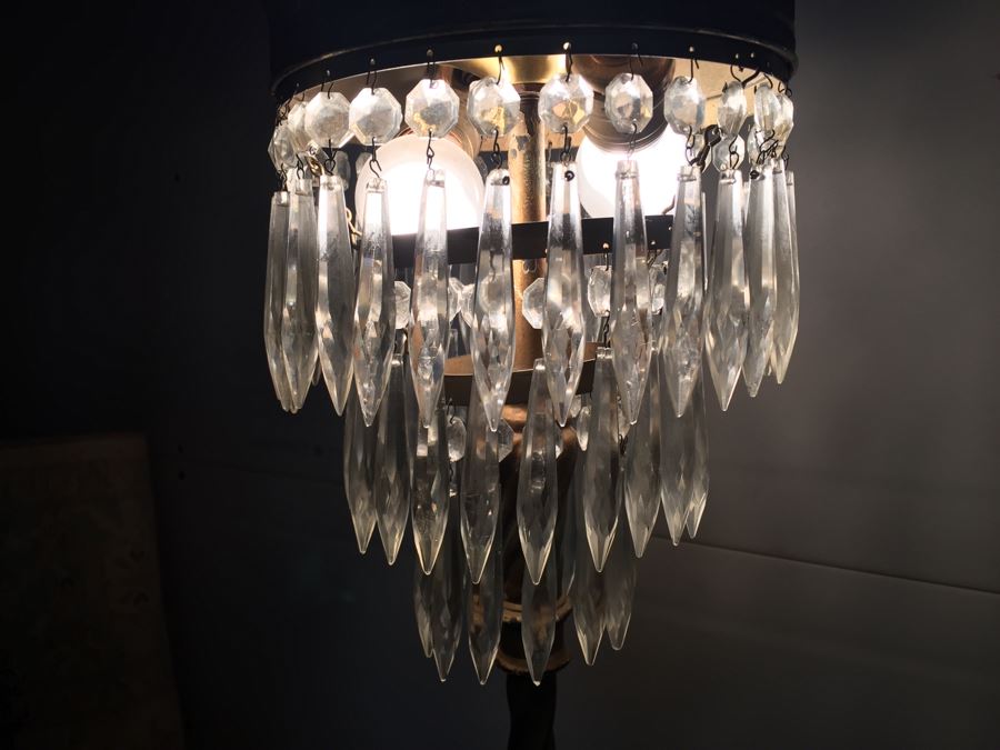 Stunning Vintage Crystal Floor Lamp With Gilt Wrought Iron Stand [Photo 19]