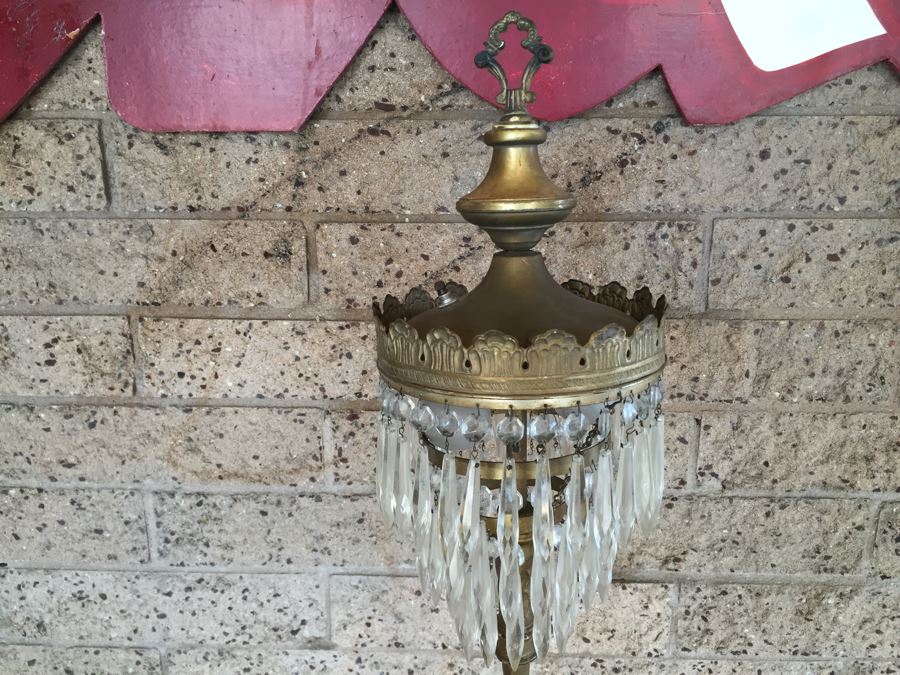 Stunning Vintage Crystal Floor Lamp With Gilt Wrought Iron Stand [Photo 4]
