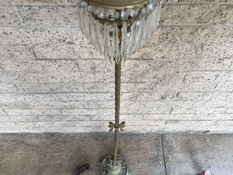Stunning Vintage Crystal Floor Lamp With Gilt Wrought Iron Stand [Photo 18]