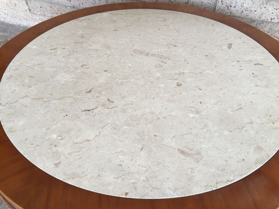 Heirloom Quality WEIMAN Round Coffee Table With Italian Marble Top [Photo 12]