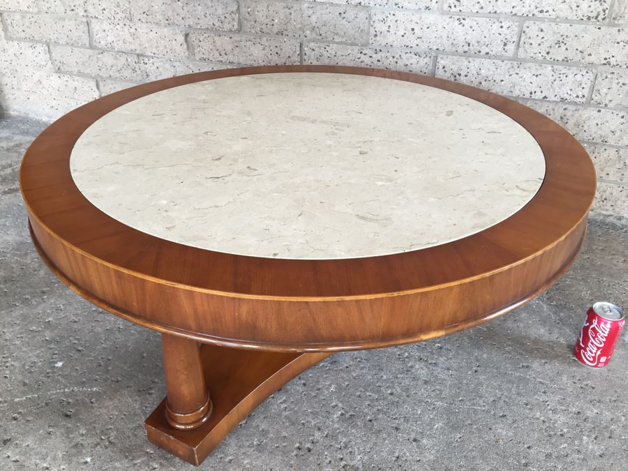 Heirloom Quality WEIMAN Round Coffee Table With Italian Marble Top [Photo 11]
