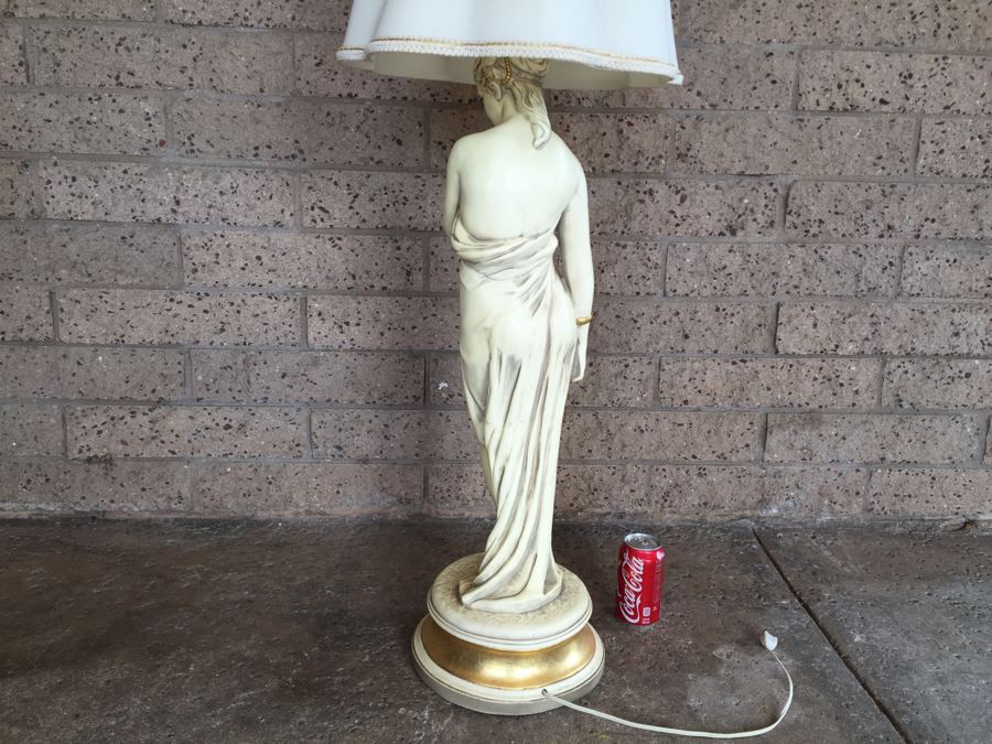 Tall White And Gold Plaster Woman Lady Italian Table Lamp With Exquisite Lamp Shade [Photo 3]