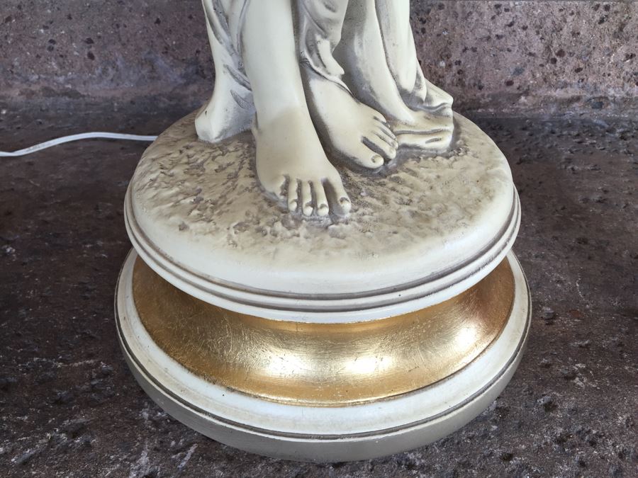 Tall White And Gold Plaster Woman Lady Italian Table Lamp With Exquisite Lamp Shade [Photo 9]