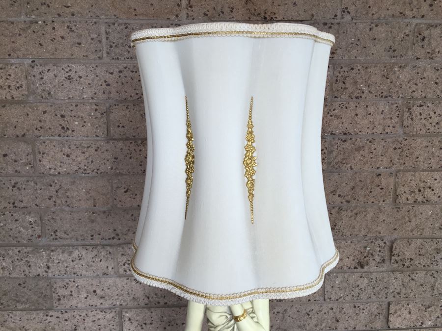 Tall White And Gold Plaster Woman Lady Italian Table Lamp With Exquisite Lamp Shade [Photo 4]