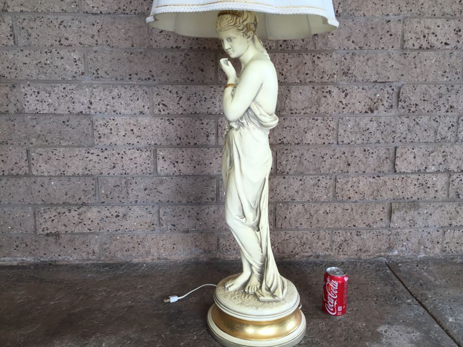 Tall White And Gold Plaster Woman Lady Italian Table Lamp With Exquisite Lamp Shade [Photo 11]