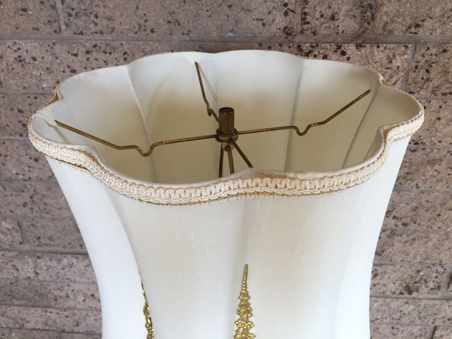 Tall White And Gold Plaster Woman Lady Italian Table Lamp With Exquisite Lamp Shade [Photo 6]