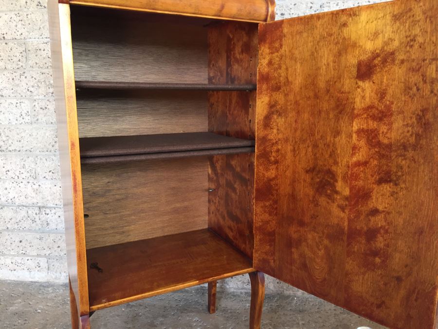 Stunning Vintage Liquor Bar Cabinet With Lock And Skeleton Key With Brilliant Red Streaks Throughout Wood [Photo 13]