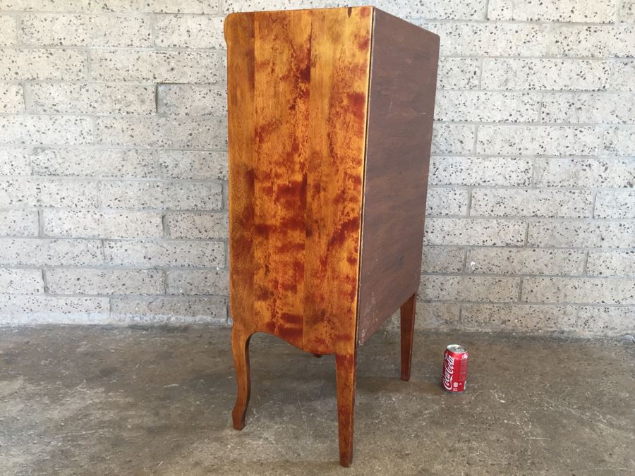 Stunning Vintage Liquor Bar Cabinet With Lock And Skeleton Key With Brilliant Red Streaks Throughout Wood [Photo 21]