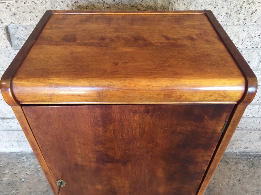 Stunning Vintage Liquor Bar Cabinet With Lock And Skeleton Key With Brilliant Red Streaks Throughout Wood [Photo 18]