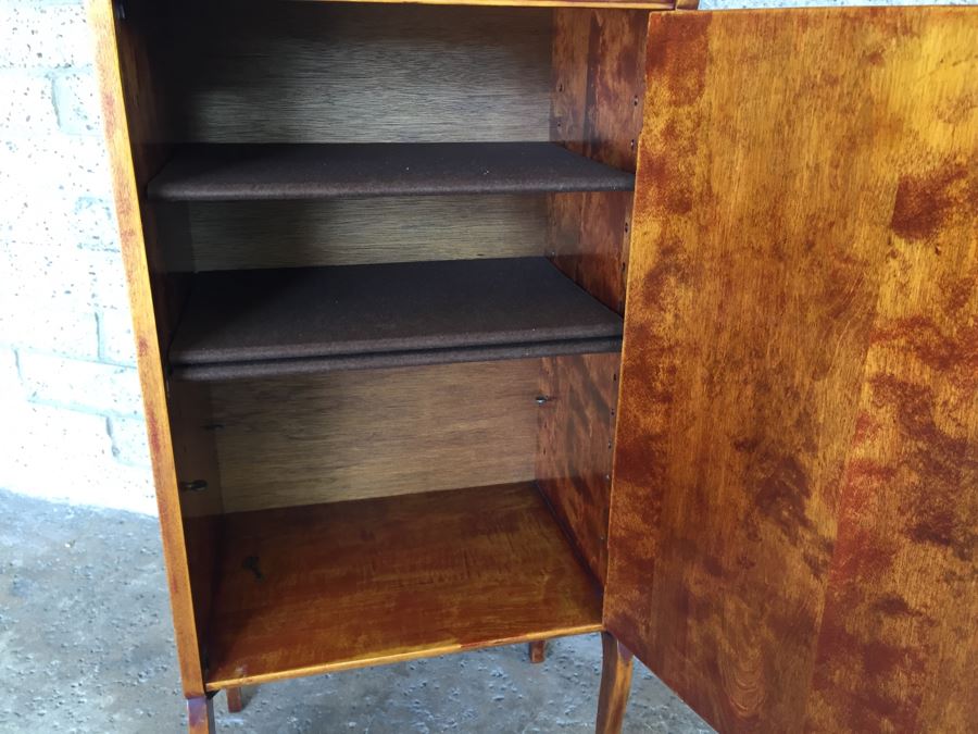 Stunning Vintage Liquor Bar Cabinet With Lock And Skeleton Key With Brilliant Red Streaks Throughout Wood [Photo 14]