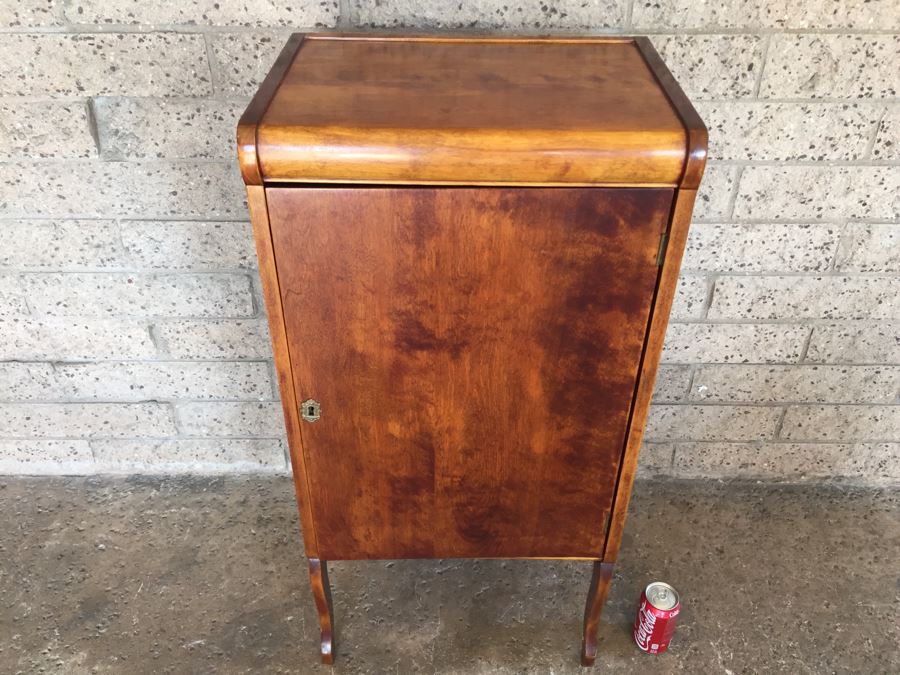 Stunning Vintage Liquor Bar Cabinet With Lock And Skeleton Key With Brilliant Red Streaks Throughout Wood [Photo 5]
