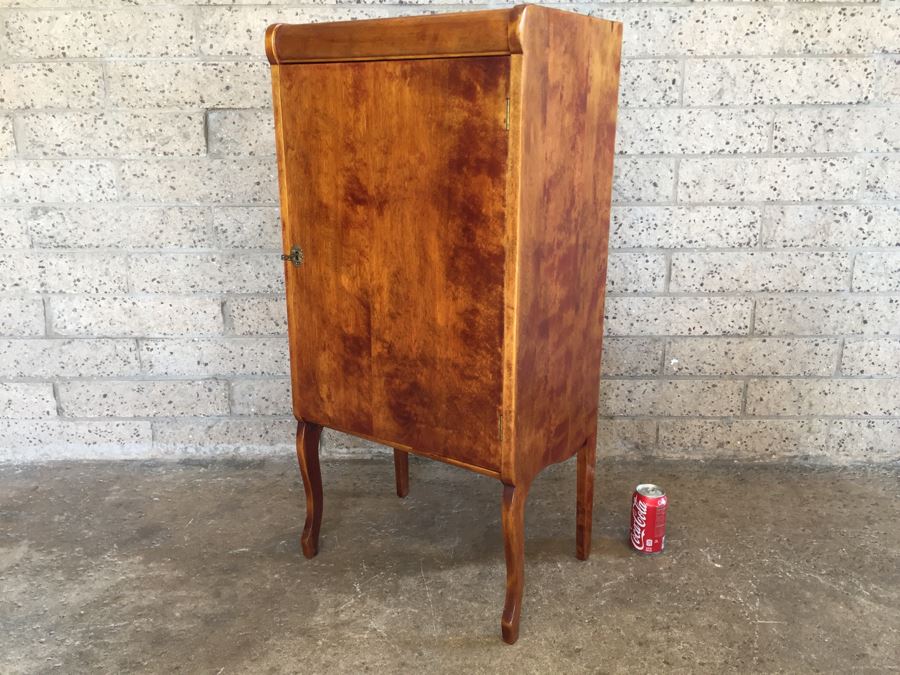 Stunning Vintage Liquor Bar Cabinet With Lock And Skeleton Key With Brilliant Red Streaks Throughout Wood [Photo 22]