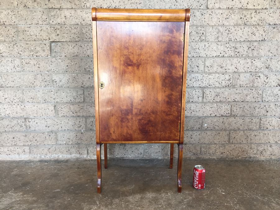 Stunning Vintage Liquor Bar Cabinet With Lock And Skeleton Key With Brilliant Red Streaks Throughout Wood [Photo 4]