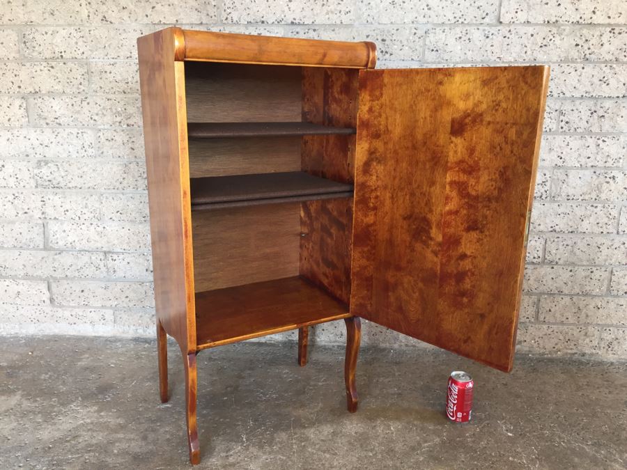 Stunning Vintage Liquor Bar Cabinet With Lock And Skeleton Key With Brilliant Red Streaks Throughout Wood [Photo 12]
