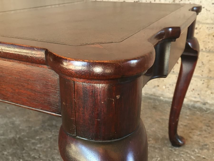 Vintage Queen Anne Rectangular Coffee Table With Leather Top [Photo 11]