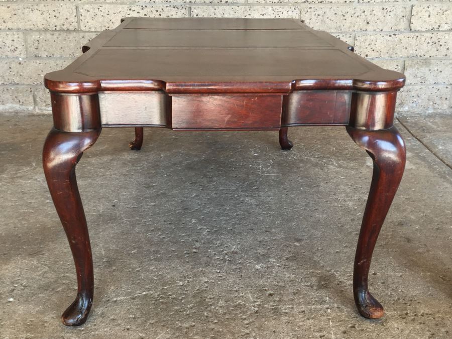 Vintage Queen Anne Rectangular Coffee Table With Leather Top [Photo 3]
