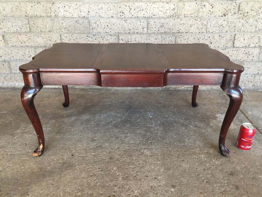 Vintage Queen Anne Rectangular Coffee Table With Leather Top [Photo 4]