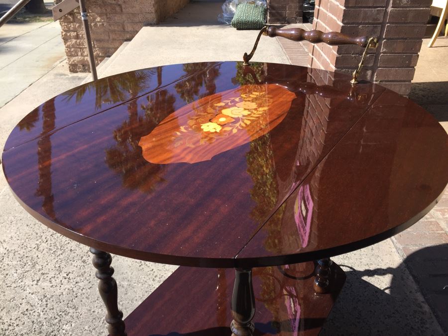 Vintage Italian Inlaid Marquetry Wood Serving Bar Tea Cart Drop Leaf Gorgeous [Photo 14]