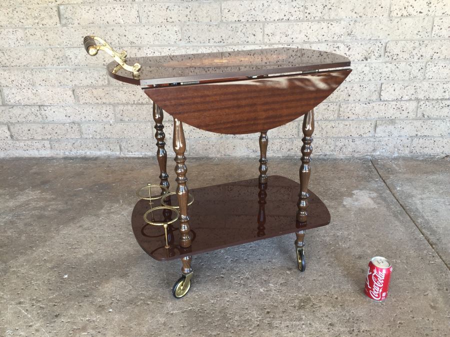 Vintage Italian Inlaid Marquetry Wood Serving Bar Tea Cart Drop Leaf Gorgeous [Photo 4]