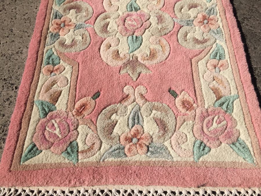 Pink Wool Area Carpet With Floral Motif [Photo 2]