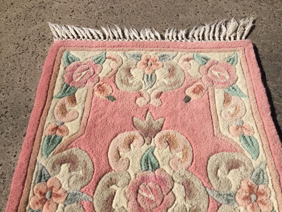 Pink Wool Area Carpet With Floral Motif [Photo 7]