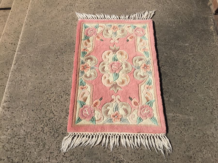 Pink Wool Area Carpet With Floral Motif [Photo 4]