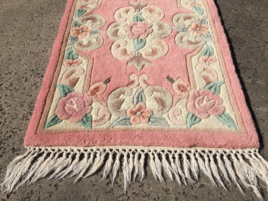 Pink Wool Area Carpet With Floral Motif [Photo 5]