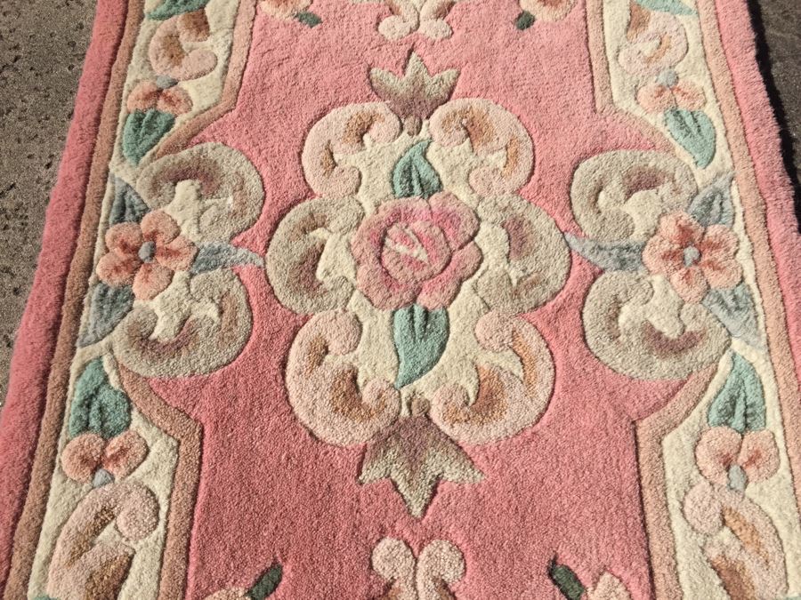 Pink Wool Area Carpet With Floral Motif [Photo 6]